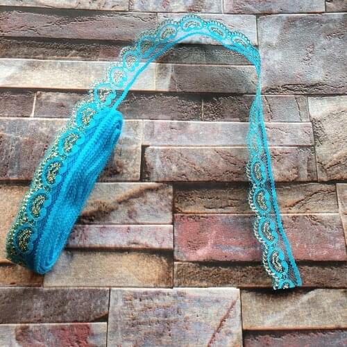 Wholesale 10 yards Pretty 22mm Width Sky Blue and Golden Lace Ribbon Embroidery Lace DIY Jewelry Decoration Clothing Accessories