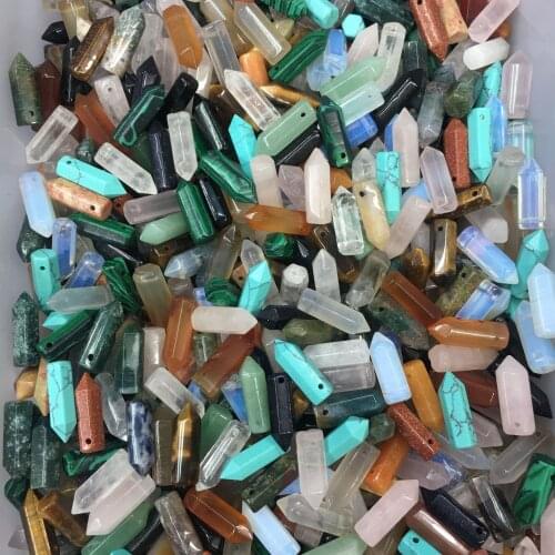 Hole Hexagonal Prism Natural Stone Quartz Crystal Tiger Eye Opal Turquoise Charms DIY Jewelry Making Necklace Accessories