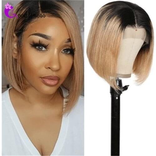 Glueless Brazilian Straight Lace Front Bob Wig Honey Blonde Ombre Wig Short Human Hair Double Drawn Bob Wig Free Part Bob Wig