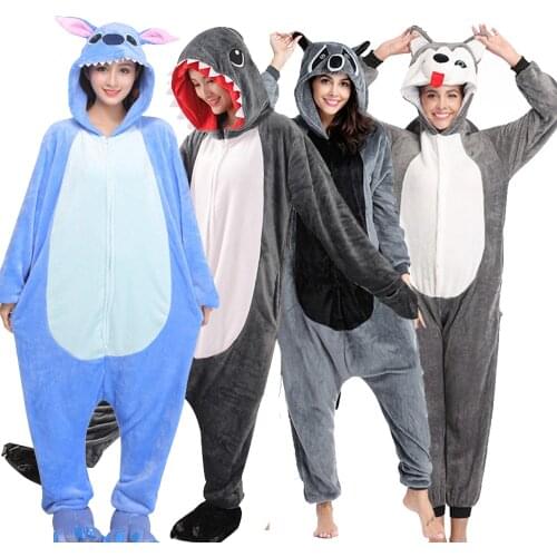 Animal Onesies For Adults Panda One-Piece Pajamas Flannel Raccoon Kigurumi Pijama Women Sleepwear Zippers Girls Cosplay Costume