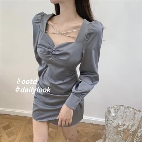 Spring/Autumn Korean Offiec Lady Woman Sexy elegant professional uniform dress Sexy V-neck puff sleeves French chic woman Dress