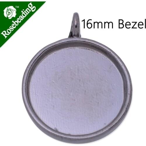 18mm Gun Metal Plated Pendant trays,inner size 16mm,fit 16mm round glass cabochon,depth 2mm,sold 20pcs/lot-C3490