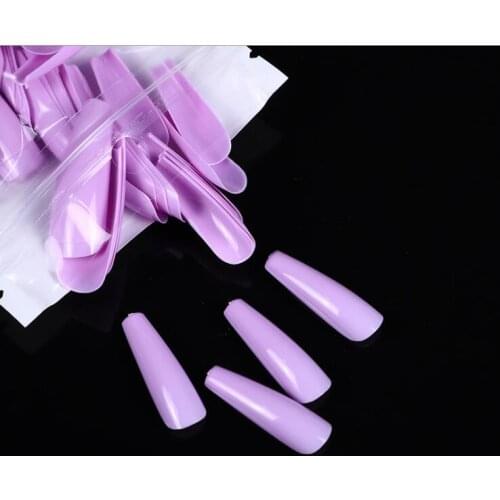 100Pcs 2021 New Taro Purple Tips Nail Wearable Long Nails Ballet Nail Strips for Nails Fashionable Fake Nails DBLC-023