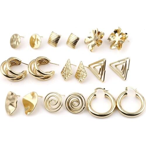 DoreenBeads Punk Style Ear Post Stud Earrings Findings For Women Round Moon Earrings Gold Color Wedding Party Club Jewelry,2PCs