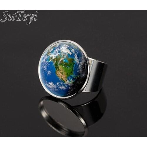 SUTEYI 2020 Retro Earth Ring World Map Art Glass Dome Charm Ring Women Men Jewelry Gifts factory Jewelry Wholesale