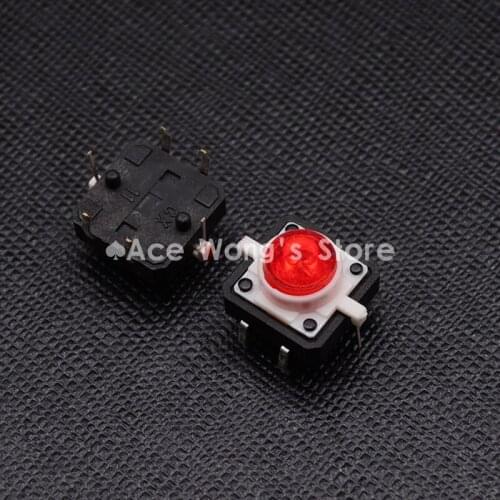 20 pcs/lot) Tactile Push Button Switch Momentary Tact 12X12X7.0mm With LED lights Red