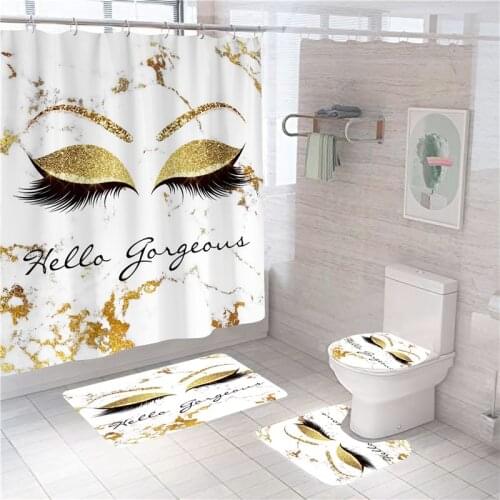 Women Eye and Eyebrow Print Shower Curtain Sexy Girls Bathroom Curtains Bath Mat Set Rugs Anti-slip Carpet Toilet Lid Cover Home
