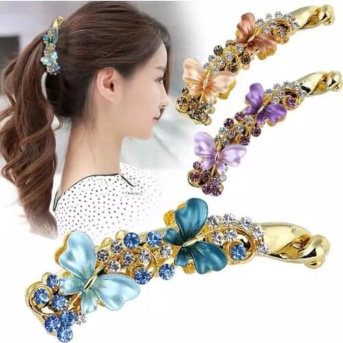 Bow Hair Clip Womens Rhinestone Ponytail Vertical Clip Paint Banana Hair Clip for Women Fashion Clip Female Hair Accessories