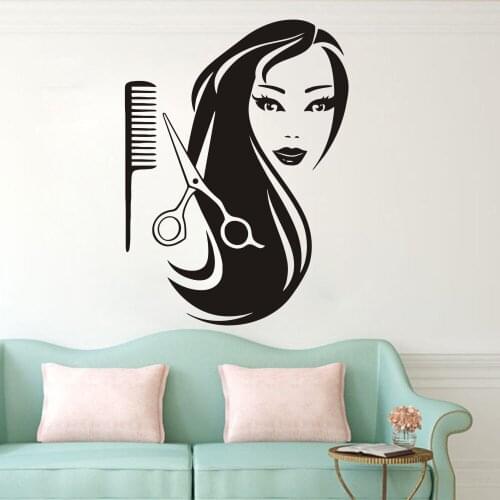 Girl Comb Scissors Hairdressing Salon Beauty Wall Sticker Home Art Design Interior Vinyl Stickers Livign Room Decor Decal M-53