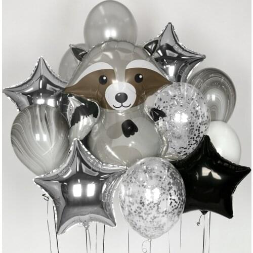 Cartoon Animal Fox Raccoon Foil Balloons Kids Happy Birthday Safari Party Decorations Star Confetti Helium Balls Baby Shower