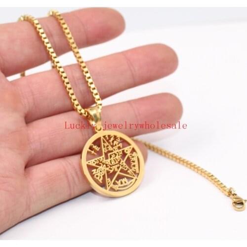 Gold 2.4mm 18''-32'' Box Link Chain Stainless Steel religious satanic worship pentagram Pendant necklace Friends Gifts