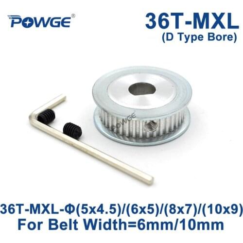 POWGE Trapezoid 36 Teeth MXL Timing pulley D type Bore 5x4.5/6x5/8x7/10x9mm for width 6/10mm MXL Synchronous Belt 36Teeth 36T