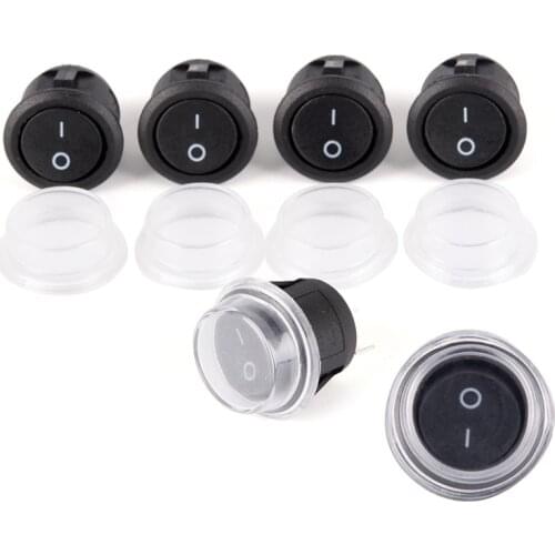 1Pc Round Black 2 Pin SPST ON-OFF Rocker Boat Switch 12V Snap + Waterproof Coat YUANZUO