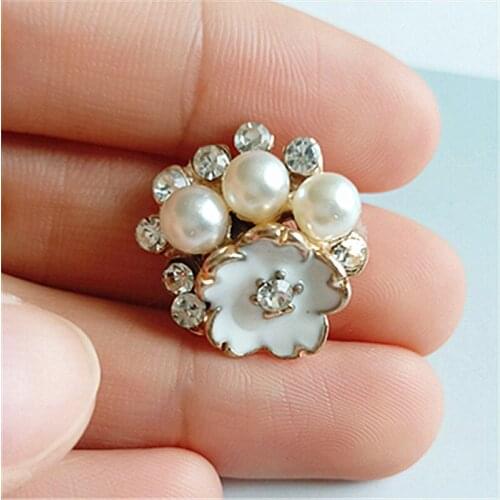 10 PCS 20mm Fashion Metal Alloy KC Gold Crystal Imitation Pearl Flowers Connectors Charm For Hair Accessories Jewelry Making