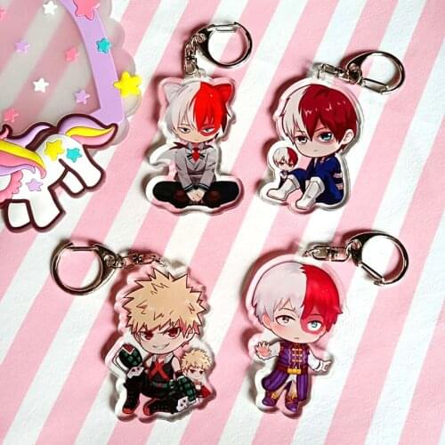 2021 My Hero Academy Keychain Bakugo Double Sided Acrylic Shoto Key Chain Pendant Anime Accessories Cartoon Key Ring
