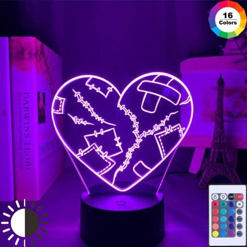 3d Night Light Heart Broken 16 Colors Changing Nightlight for Girls Room Decoration Light Cool Gift for Friend Desk Lamp Battery