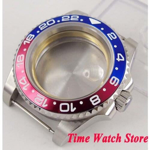 40mm GMT version Sapphire glass blue red bezel 316L stainless steel Watch Case fit Miyota 8215 ETA 2836 movement C28