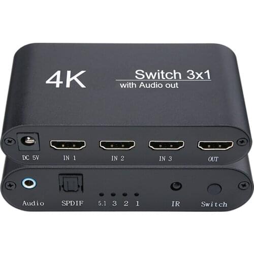 4K HDMI-compatible Switch 3x1 HDMI-compatible Switcher Splitter Supports Ultra HD 4K 1080P HDMI-compatible Video Splitter