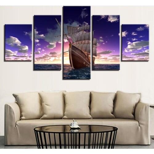 HD Prints 5 Pieces Wall Art Canvas Painting Modular Boat Seascape Poster Modern Artwork For Living Room Bedroom Home Decor