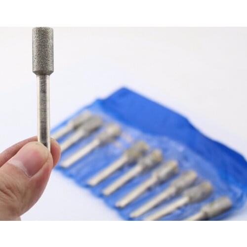 10Pcs CYLINDER 10 MM 3/8" inch Diamond Grinding Head Coated Rotary Die Grinder Points Burrs Abrasive Burr 6mm Shank Grit 120 10