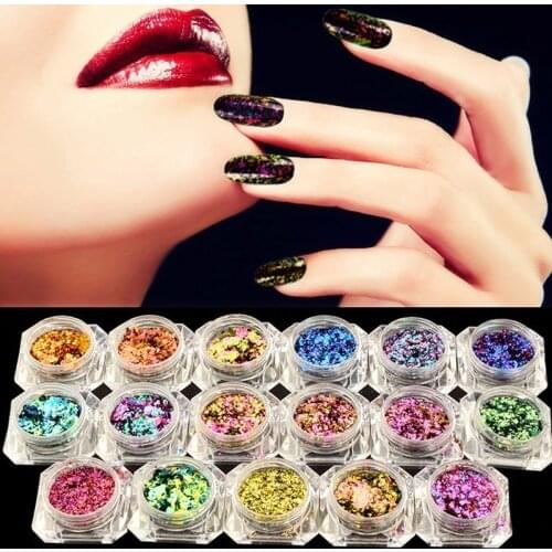 BeautyBigBang 2PCS 0.1g Chameleon Effect Flake Nails Accessories Sequins Mirror Powder Chrome Pigment Glitter Nails Art