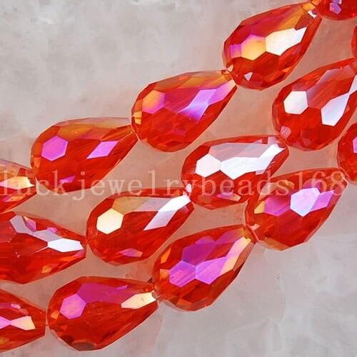 Free shipping Women Fashion Jewelry 10x15mm AB Red Crystal Faceted Teardrop Loose Beads 50pcs FG3689