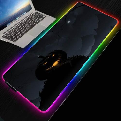 MRGLZY Halloween pumpkin RGB big mouse pad gaming accessories office desk mat LED computer keyboard pad PC non-slip mat