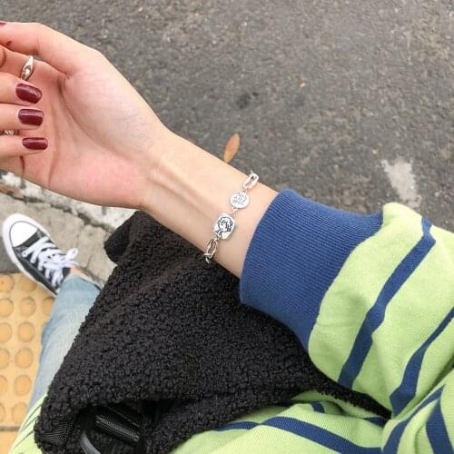 925 silver bracelet with ins wind cute villain lettering personality simple wild student ornaments for girlfriend jewelry