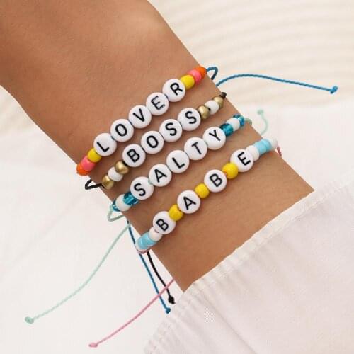 DIY Couple Letter Beads His and Her Bracelet Women Boho Handmade Lover Colorful Seed Beads Charm Bracelet Summer Femme Jewelry