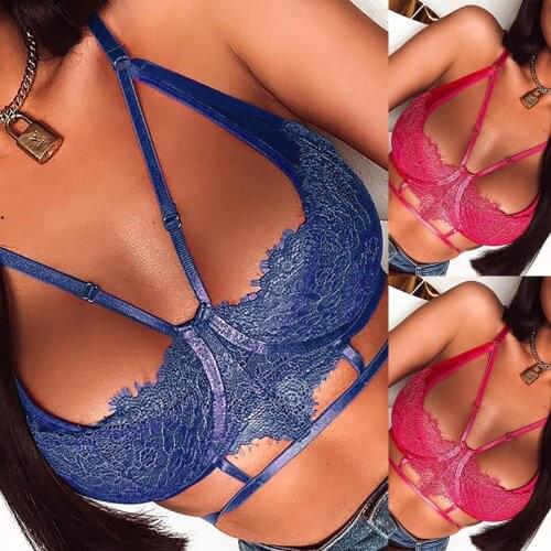 Newest Arrival Women Eyelash Lace Spaghetti Strap Lingerie Ladies Sexy Push Up Bra Tank Top