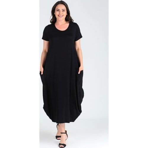 Large Size Black Women 'S Short Sleeve Jumbo Dress Attractive Summer Casual Modern Ethnic Looking fashion