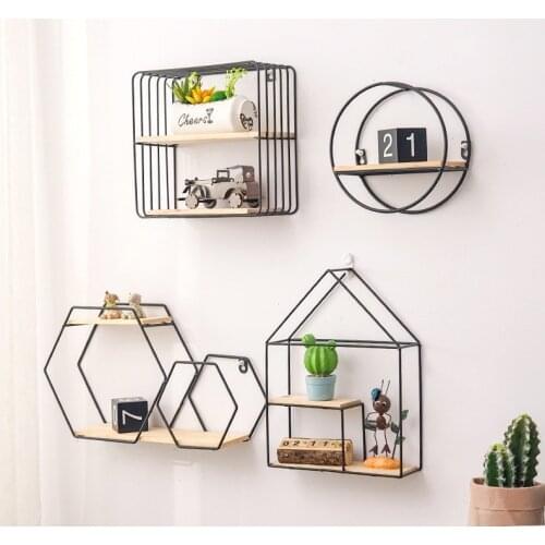 Wooden Gold Storage Racks Hanging Decor Storage Box Flower Pot House Storage Rack Wall Book Figurines Display Crafts Shelves