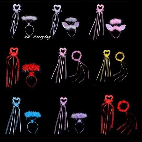 Children Girl Feather Angel Halo Headband Wands Cosplay Girl Stage Performance Costume Props Kids Party Head Wear Christmas