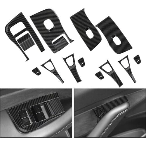 DIY Car ABS Window Lifter Switch Buttons Decorative Frame Cover Trim Sticker Interior Carbon Fiber Film for Tesla 3 2018-2019