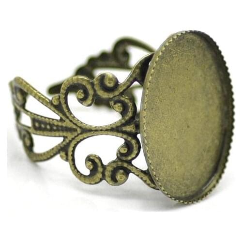 DoreenBeads Antique Bronze Flower Adjustable Rings Blanks Bottle Caps Oval Cabochon Setting Rings 18.3mm (Fit 18x13mm),20pcs