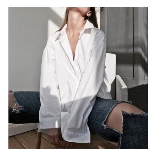 Elfstyle Light Luxury Female 100% Silk Satin Solid Color Long Sleeve Lapel Blouse Shirt Top