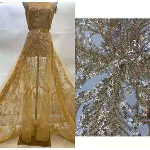 Beautiful African Lace Fabric 2021 High Quality Lace With bead and sequin, Nigerian Lace fabrics For Wedding DP-375