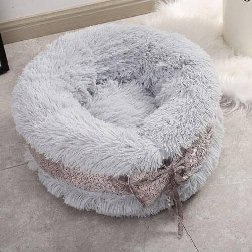 Pet Dog Bed Warm Fleece Round Bow Style Cat Kennel House Plush Winter Pet Nest For Small Large Dogs Soft Sofa Cushion Supplies