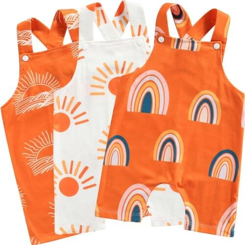 Newborn Baby Girls Boys Summer Romper, Cute Sun Rainbow Print Sleeveless Jumpsuits