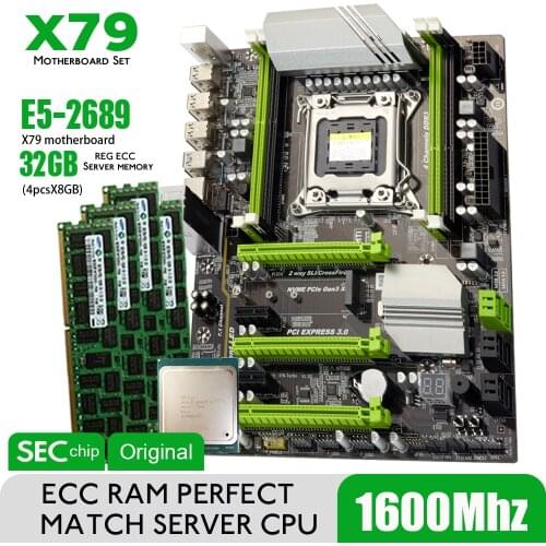 Atermiter X79T X79 Turbo Motherboard LGA2011 ATX Combos E5 2689 CPU 4pcs x 8GB = 32GB DDR3 RAM 1600Mhz PC3 12800R PCI-E NVME M.2