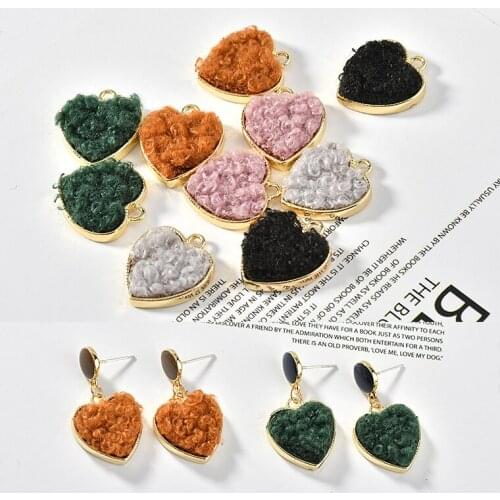 Handmade fashion charms 40pcs/lot color alloy/wool material hearts shape diy jewelry earrings/necklace pendants accessory
