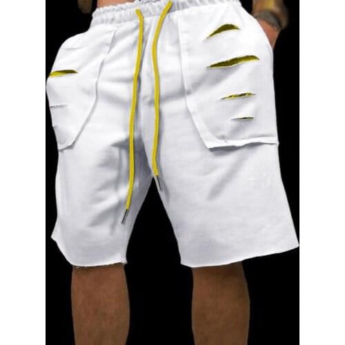 Mens Casual Loose Ripped Five-point Drawstring Shorts Mens Gyms Workout Short Pants Summer Running Knee Length Sweatpants