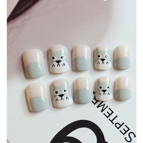 Lovely Totoro pattern fake nails Japanese comic cartoon pattern pure color false nails with glue short size full nail tips cute