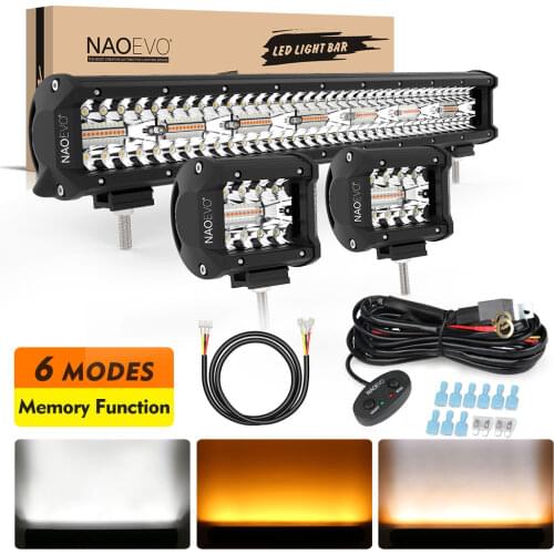 NAOEVO 20Inch 240W 2 Color 6 Lighting Modes Led Light Bar Work Driving Lamp 2Pcs 4Inch 120W Cube LED Pods Lights For Truck ATVs