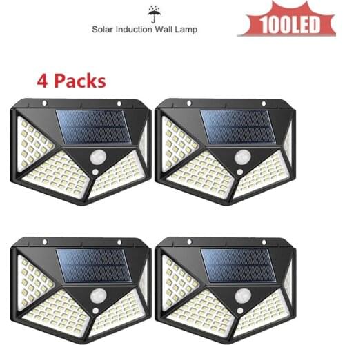 100LED Outdoor Wall Lights Body Induction Motion Sensor Led Super Bright Courtyard Waterproof Solar Lamp 4 sided 270°lighting sc