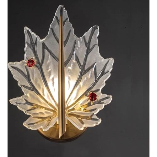 Nordic Glass Maple Leaf Wall Lamps Living Room Decoration Bedroom Wall Sconce Light Stair Bathroom Dining Room Light Fixture