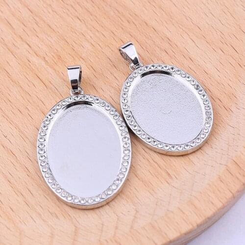 Onwear 5pcs crystal rhinestone frame cabochon settings 18x25mm 20x30mm oval blank pendant base trays diy jewelry bezels