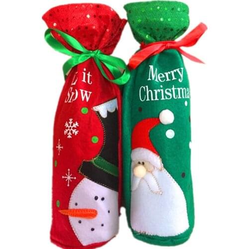 Wholesale Santa Snowman Wine Bottle Covers Bag Merry Christmas Table Decoration Wine Bottle Cover Bags Gift Wrap Party Decor