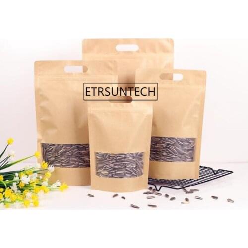 Kraft paper bag food packaging bags coffee powder tea zipper storage bag with handle candy biscuits seal pouch