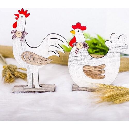 Easter Decorations Wooden Cock Hen Shapes for Home Stand Ornaments Wooden Toy Room Decoration Craft Children Gifts